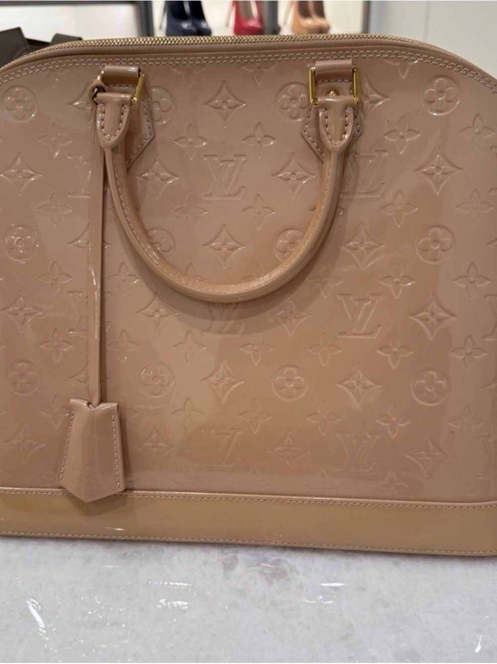 Louis Vuitton Patent Vernis Alma PM Tote - Beige